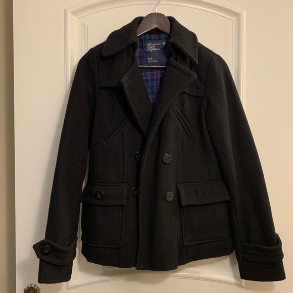 American Eagle Black Peacoat - Picture 1 of 3